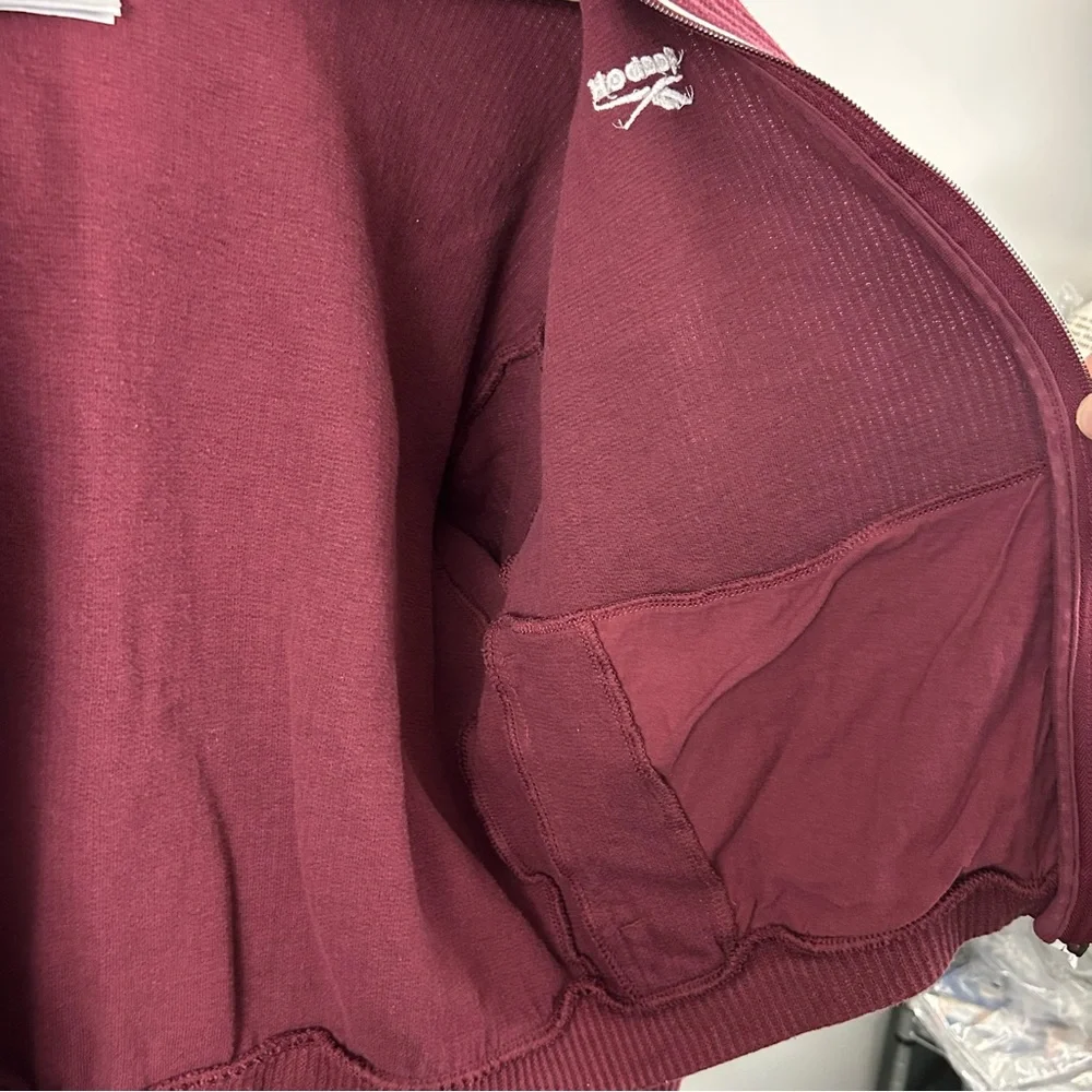 Reebok Burgundy Ribbed Cropped Hoodie Size Large - Picture 8 of 13